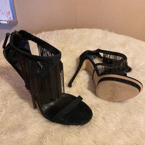 B Brian Atwood Condessa Fringe Sandals Black Size 7